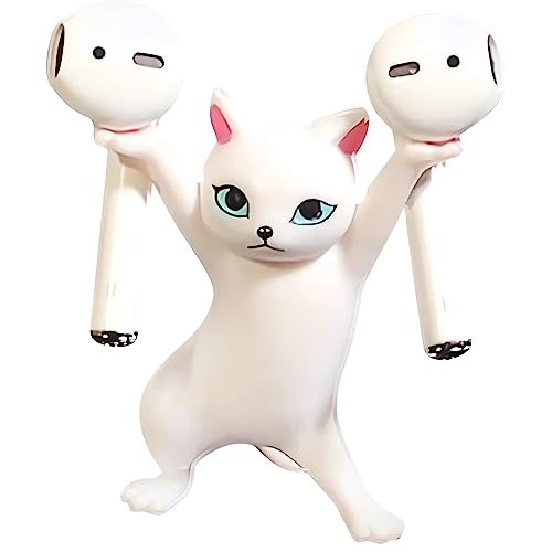 Cat Pen Holder,Dancing Cat Airpod Holder, Funny Office Decor,Funny Office Desk Decor for Women Girls,Headphone Earbuds (White)
