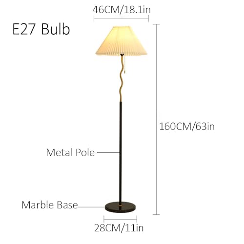 Lampadaire en lin plissé 63" avec douille E27 et base marbre stable - 8