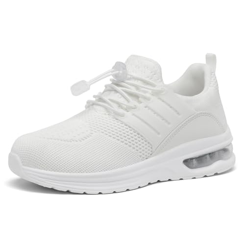 IGBAY White Sneakers Shoes for Toddler Boys Girls Walking Shoes Kids Athletic Lightweight Breathable Tennis Wear Size 1 Big Kid