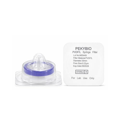 Image of PEKYBIO Sterile Syringe Filter, 33mm PVDF Hydrophilic Filtration 0.22μm Pore Size with Purple Smooth Ring, Individually Packed for Lab, Pack of 10