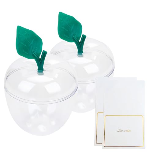TIEYIPIN Large Clear Apple Container with Blank Cards Plastic Apple Shaped Gift Box Candy Jar Back to School Teacher Appreciation Gift Wedding Party Favor Christmas Decorations Supplies 2 Pack