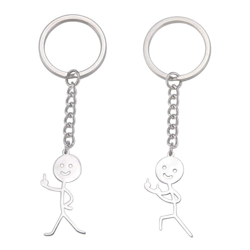 LEEQ 2PCS Drôle Smiley Figurine de Visage Langue Des Signes Porte-clés - Doigt Stickman mignon tendance sac clé de voiture pendentif Couple cadeau...