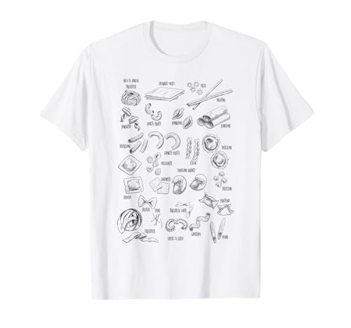 Tipi di pasta Amante del cibo italiano Foodie Spaghetti Noodle Maglietta