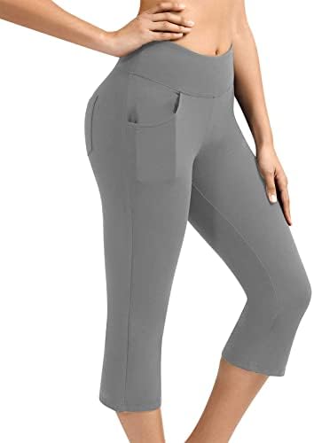 fartey Women's Knee Length Capri Leggings with Pockets Casual Summer Workout Exercise Yoga Pants High Waist Athletic Leggins