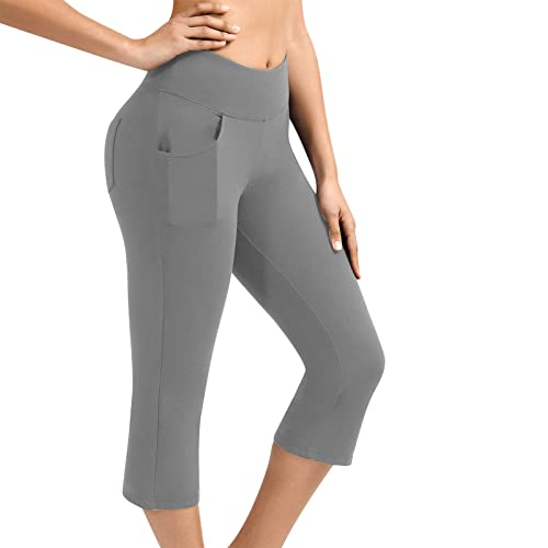 Fartey Women's Knee Length Capri Leggings With Pockets Casual Summer Workout Exercise Yoga Pants High Waist Athletic Leggins #TOP9
