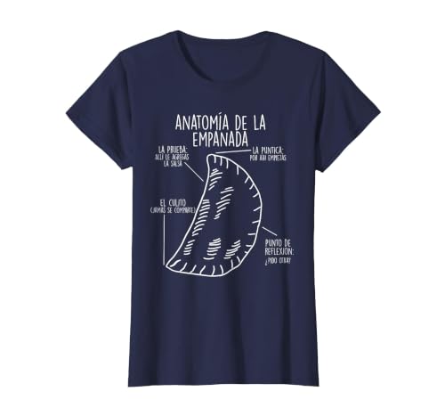 Anatomia de la Empanada for Food Lovers T-Shirt, Women, Navy Blue, Small