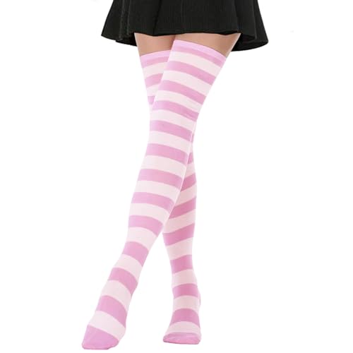 Image of DRESHOW Extra Long High Thigh Socks Striped Over Knee Thin Tights Long Stocking