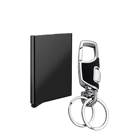 stealodeal Black Aluminum Pop up Debit/Credit Card Holder with Black Hook Keychain (Combo of 2)-picture-27