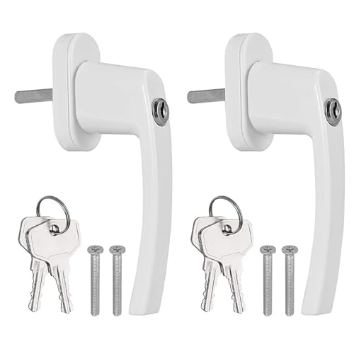 Manillas universales para ventana, 2 unidades, con cerradura, de aleación de aluminio, con 4 llaves y 4 tornillos, para ventanas de guillotina, ventanas correderas, puertas de balcón, color blanco