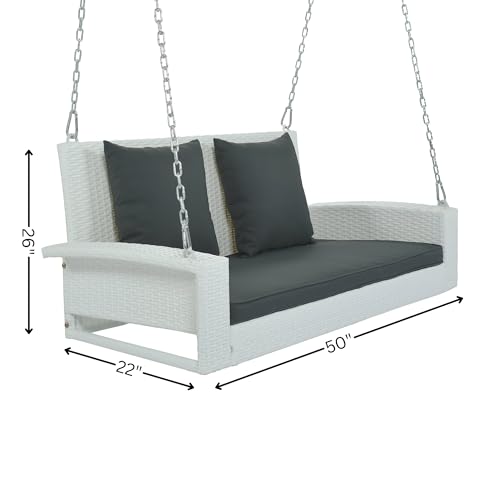 Image of Swing with Stand & Roof for Balcony, Garden | Weather Resistant Rattan & Wicker Porch Swing Double Seater | Outdoor Maharaja Jhula for Adults