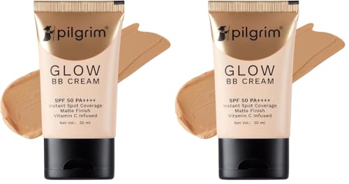 Image of Pilgrim Honey Glow 3-In-1 Natural Bb Cream Medium Coverage For All Skin Types Spf 50 Pa++++ With Niacinamide, Hyaluronic Acid & Vit C - 30G, Pack Of 2