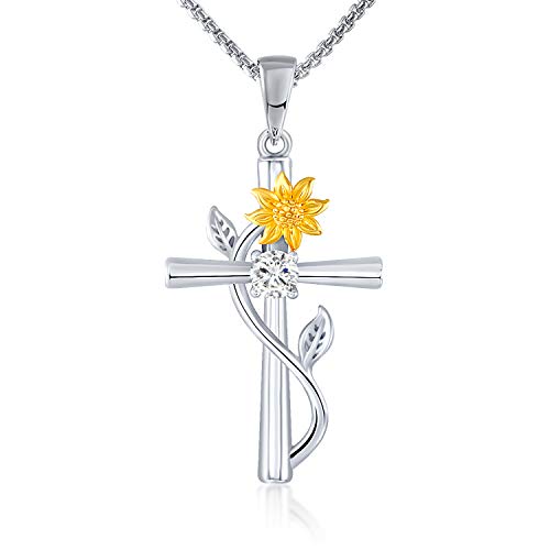 Angelady Collier Pendentif Tournesol pour Femme Collier Fleur Croix pour Maman Fille, Vous êtes Mes Ensoleillement Cadeau pour Anniversaire Fête des Mères