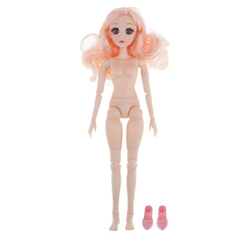 F Fityle 36cm Ball Jointed Doll Princess Girl Nude Body DIY Parts White Skin with Hair - B-2