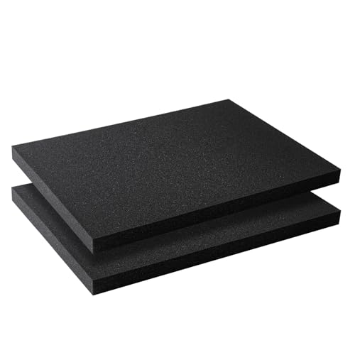 Black foam 2 pieces 16 x 12 x 1 inches Polyurethane Foam sheet high-density foam padding customizable foam insert for packaging foam toolboxes storage crafts. (Black 16x12x1inch)