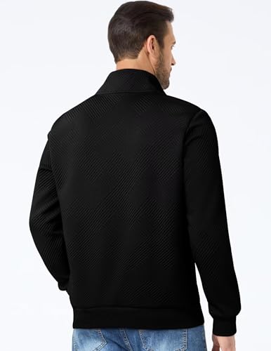 Men's Quarter Zip Sweatshirts Soild Casual Geometric Texture Long Sleeve Knit Mock Neck Sweaters Pullover2