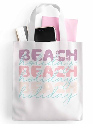 Canvas Tote Bags,Grocery Shopping Cloth Bag Holiday Beach Word Reusable Shoulder Bags Tote Bag for Travel Work Gym2