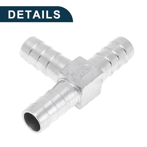 TUCKBOLD 304 Edelstahl Schlauchstutzen 3/4\ T-förmiger 3-Wege-Verbinder für Luft Wasser Öl Gas Kraftstoff 1 Satz Silberton
