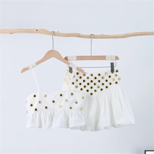 Women Sequin Top Skirt Party Set Strap Ruffle Solid Slash Neck Crop Tops Mini High Waist Skirts Set3