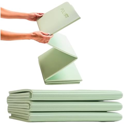 Foldable Yoga Mat for Travel and Home Workouts - 7mm Thick Yoga Mat for Yoga, Pilates, and Floor Exercises - Sage Cover
