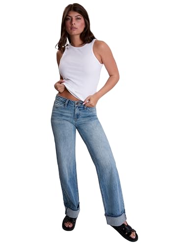 YMI Women's Brittany Low Rise Wide Leg Cuff Jeans4