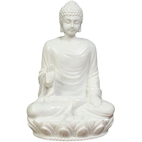 3in Buddha Statue / Idol / Decorative Figurine: Poly Marble with White Marble Finish. Premium Quality Buddha Idol in Meditation Pose. Serene Small Buddha Statue. Buddha Décor for Good Luck. Cover