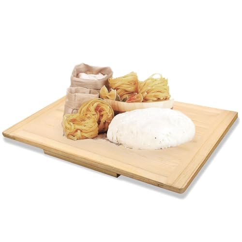 Paluplus Spianatoia In Legno Di Abete, Misura 80X48 Cm, Asse Stendipasta Con Bordi Arrotondati, Gradino Antiscivolo, Accessorio Cucina Per Impastare D