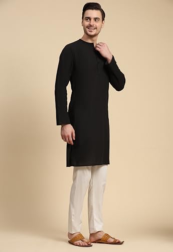 Image of SKAVIJ Men's Pure Cotton Solid Kurta Pajama Set Round Neck Casual Yoga Dress