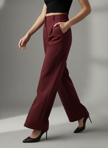 Image of GRECIILOOKS Trousers for Woman | Womens High Rise High Waist Flared Korean Style | Formal Pant for Women Office Wear| Track Pants for Womans Elegant for College & Events (Available in Plus Size)