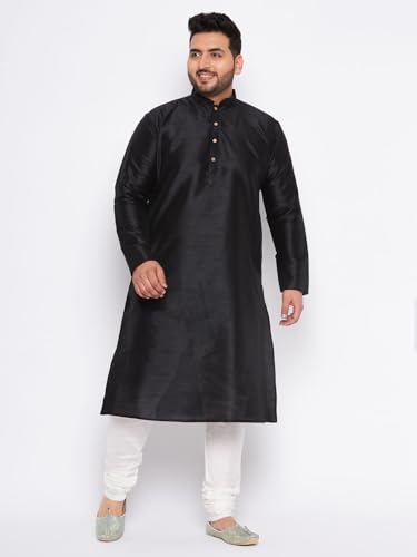 Image of Vastramay Plus Men's White Silk Blend Kurta Pyjama Set VPLUSMKWH001nPBL 44 | Independence Day