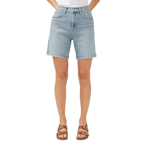 Jean short long taille haute femme en denim bleu de marque Silver Jeans Co.