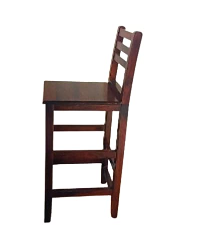 Image of OGESTA Solid Sheesham Wood Bar Chair for Kitchen Island & Breakfast Counter | High Back Wooden Bar Stool with Cushioned Seat | Rustic Walnut Finish | Home Bar & Dining Counter Chair (walnut finish)