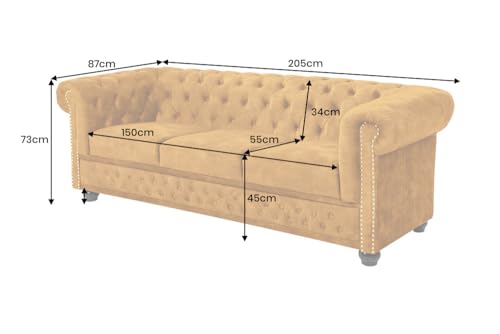Riess Ambiente Barock Sofa Chesterfield 205cm - senfgelb - Samt Federkern Knopfheftung 3-Sitzer-Couch Wohnzimmer Retro – Bild 4