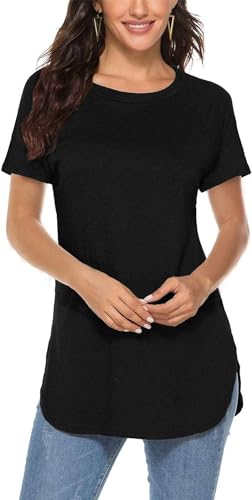 Teesho Damen Longshirt Kurzarm Tshirt Sommer Elegant Oberteile Baumwolle Shirts Lang Tops Bluse Tunika (schwarz/XXL) Teesho Damen Longshirt Kurzarm Tshirt Sommer Elegant Oberteile Baumwolle Shirts Lang Tops Bluse Tunika (schwarz/XXL)