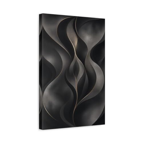 Toile abstraite lignes fluides noir et or - Cadre vertical 30x45 pour déco murale salon
