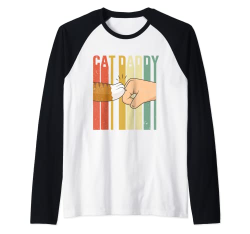 Vintage Cat Daddy Fist Bump Funny Cat Dad Hombre Día del Padre Camiseta Manga Raglan