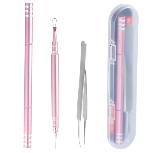 Culinavog Extractores de Puntos Negros, Puntos Negros Aguja Extractor Limpiador, Puntos Negros Extractor, Kit de Herramientas Profesionales para Extraer Acné con Pinzas Incluidas (Oro Rosa)