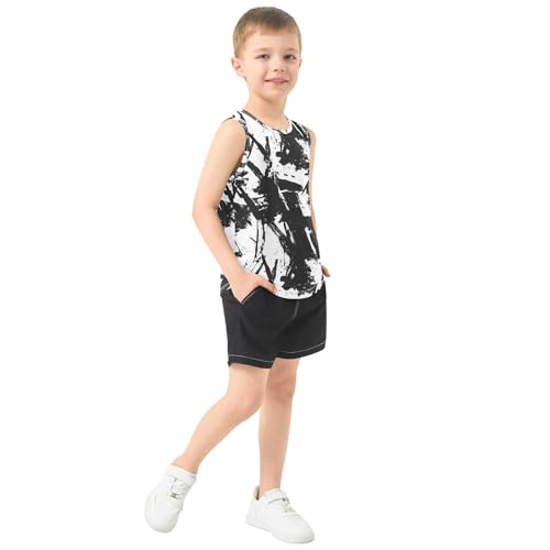Boys Tank Top Shirts Black White Camouflage Sleeveless T-Shirts Crew Neck for Kids Clothing Children4