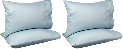 Image of Amazon Basics 400 Thread Count 100% Cotton Pillowcases, Soft, Sateen Weave, Wrinkle Resistant, Standard Size, 20 inch x 30 inch, Smoke Blue, Set of 2 (Pack of 2)