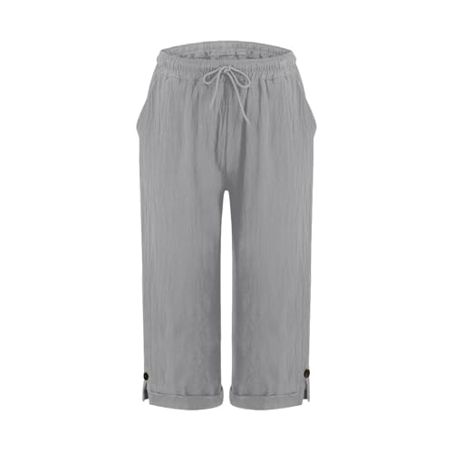 Pantalones De Lino Mujer Algodón Y Lino Pantalones Mujer Verano Cintura Elástica con Cordón Pantalon Chandal De Pierna Ancha Rectos Comodidad Moda Pantalón Largo