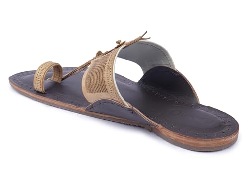 Image of KORAKARI Mens Handmade Kolhapuri Chappal Smooth and Comfortable, Stylish Durable Anti Slip Design Flip Flops Slippers Genuine Leather Traditional Indian Footwear.