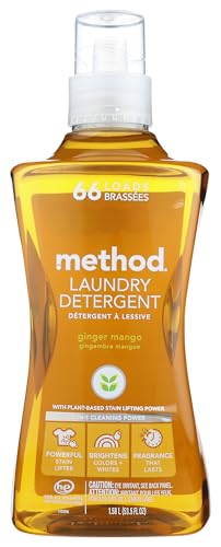 Method Liquid Laundry Detergent, Ginger Mango, 66 Loads Per Bottle, Hypoallergenic + Stain Remover,...