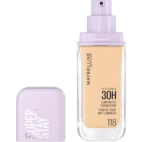 Maybelline New York Super Stay Lumi-Matte Liquid Foundation 30hr Longwear formula Light as Air Waterproof Sweatproof Luminous Matte Finish - 118