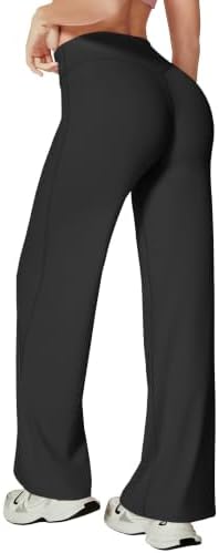 HLTPRO Straight Leggings Damen Hohe Taille Yogahose Sporthose Wide Leg Hose | Invisible Scrunch Yoga Pants, Nahtlose Schlaghose, Elastische No Front Seam Flared Leggins, Blickdicht