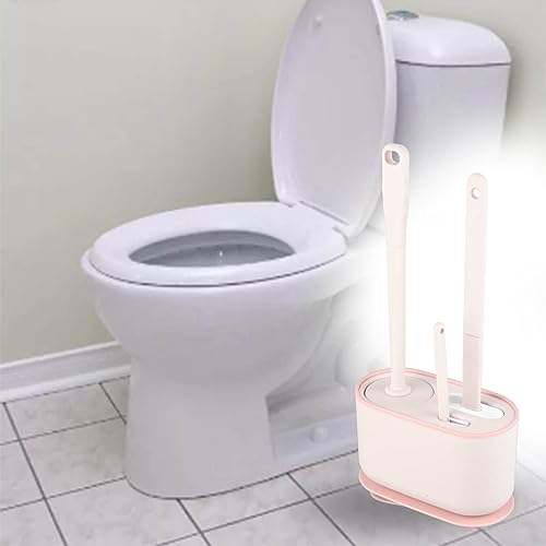Image of Toilet Brush and Holder Set, Long Handle Toilet Brush Set Deep Cleansing Multifunctional Hanging for Bathroom (Pink)