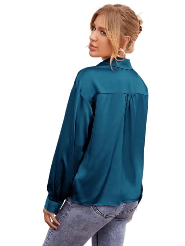 Image of Bowrain Satin Silk Fabric Spread Collar Full Sleeve Top Shirt for Women and Girl