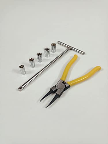 Image of 1 /4 inch T - Handle with 8, 9, 10, 11, 12mm Sockets and Heavy Duty Internal Straight Circlip Plier Combination Set, Anti-Slip & Anti-Corrosion properties (Combo 11)