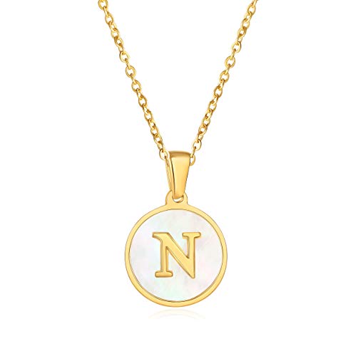MVCOLEDY Gold Initial Heart Necklace 18 K Gold Plated Handmade Shell Dainty Personalized Letter Disc Necklace Gift for Women Necklace Jewelry (N) MVCOLEDY Gold Initial Heart Necklace 18 K Gold Plated Handmade Shell Dainty Personalized Letter Disc Necklace Gift for Women Necklace Jewelry (N)