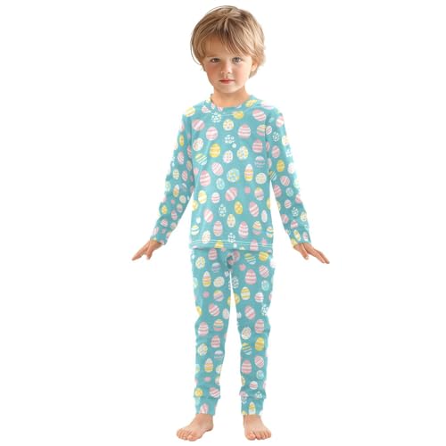 ALAZA Colorful Easter Egg Flower Blue Pajamas Long Sleeve Sleepwear 2-Piece Pajama Set3