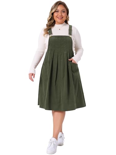 Agnes Orinda Plus Size Corduroy Pinafore Dress for Women Pleated Adjustable Strap Suspender Skirt Short Overall Dress3