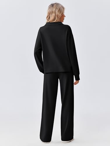 Image of PINSPARK 2 Piece Sets for Women 1 /2 Zip Sweatsuit Loose Fit Sweatshirt Straight Leg Pants 2026 Matching Outfit Fall Tracksuit